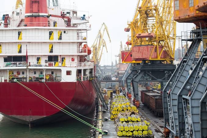 Port of Tema, Ghana — harbour with ships being loaded for export